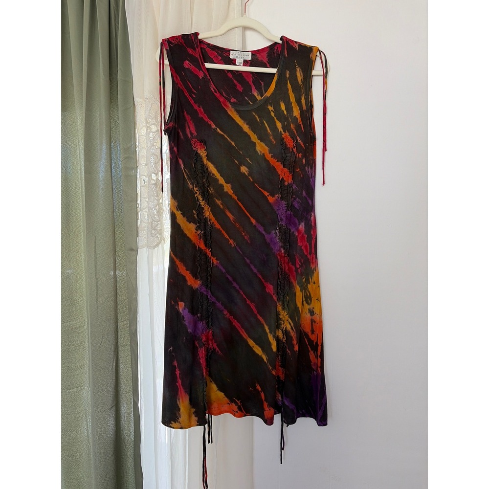 The Collection Royal Tie Dye Dress Womens L/XL Multicolor Boho Ruched